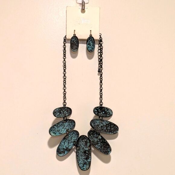 Jewelry - NWT Metal Ovals with Patina Lead Free Necklace and Earring Set